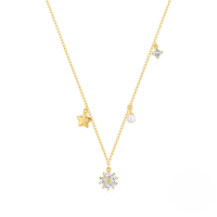 wholesale S925 Sterling Silver Classic Five-pointed Star Pearl Zircon Diverse Pendant Necklace, Popular In Europe And America, Ins Petal Necklace-Gold 925 silver