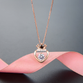wholesale S925 Sterling Silver Diamond-Embedded Openwork Heart Pendant Necklace, Women's Dongdaemun Fashion Heart Collarbone Chain-0-0
