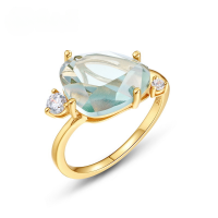 wholesale S925 Sterling Silver European and American New Style Minimalist and Elegant Synthetic Crystal Ring with Synthetic Gemstone, Wholesale from Manufacturer-Synthetic Green Amethyst HK11#