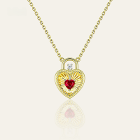 wholesale S925 Sterling Silver Red Corundum Small Red Heart Necklace for Women, High-End Birthday Gift, Xiaohongshu Live Stream Item-Gold 925 silver