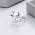 wholesale S925 Sterling Silver Vintage Antique Matte Ethnic Style Coin 3D Fox Design Adjustable Ring-0-2
