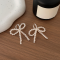 wholesale S925 Sterling Silver Pearl Woven Bow Earrings for Women, Small and Exquisite, Light Luxury Fashion Ear Clips-0-3