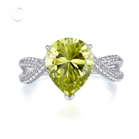 wholesale S925 Sterling Silver New High Carbon Diamond Pear 10*12 Olive Green Ring for Women, Hot Sale-R465 Olive Green No. 7