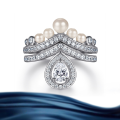 wholesale S925 Sterling Silver Cross-Border Wholesale Exaggerated Multi-Way Wear Women's Pearl Set Matching Rings Teardrop Shape Wedding Band for Style-0-0