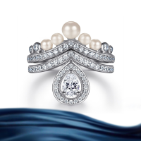 wholesale S925 Sterling Silver Cross-Border Wholesale Exaggerated Multi-Way Wear Women's Pearl Set Matching Rings Teardrop Shape Wedding Band for Style-Platinum complete set Mei No. 5