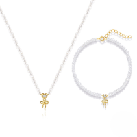 wholesale S925 Sterling Silver Designer Love Bow Pearl Layered Bracelet And Choker Set, Hot-selling European And American Jewelry-Gold Bracelet Necklace Set 925 Silver