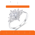 wholesale S925 Silver Round Center Stone Sunflower Moissanite Ring for Women, Designer High-End Wedding Anniversary Best-Seller-0-0
