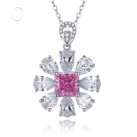 wholesale S925 Metal New Floral 4-Carat Necklace for Women, Noble, Light Luxury, Advanced, and Aloof Temperament-Pink Diamond Necklace 925 Silver