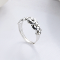 wholesale S925 Sterling Silver Retro Vintage Korean Style Geometric Floral Open Adjustable Ring for Women-0-0