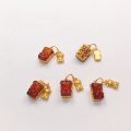 wholesale S925 gold-plated silver natural beeswax amber heart little flower gourd bear pendant accessory bracelet bead semi-finished product-0-2