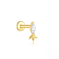 wholesale S925 Sterling Silver Pearl Butterfly Spiral Cartilage Ear Stud With Geometric Zircon Inlay-Single gold #8