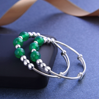 wholesale S990 full silver baby infant one-month-old pair of silver bracelets with agate bead round beads, children's bracelets, drop shipping-Bracelet approx. 16.9g  990 sterling silver