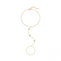 wholesale S925 Sterling Silver Love Heart Zircon Accent Chain-style Ring Bracelet-Gold 925 silver