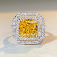 wholesale S925 Sterling Silver Cross-Border Yellow Diamond Square Full-Zirconia Ring with High-Carbon Zirconia and Radiant Cut for Women-Yellow Diamond-CBJZ194 5