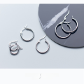 wholesale Metal S925 silver ear studs with smooth round circle, geometric hollow design, trendy drop earrings E9786-0-3