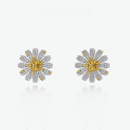 wholesale 925 silver hot-selling full diamond 05ct fat square 4*4 yellow fashion full diamond floral stud earrings-0-0