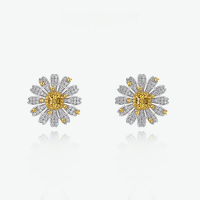 wholesale 925 silver hot-selling full diamond 05ct fat square 4*4 yellow fashion full diamond floral stud earrings-Yellow【E-0522】>Main Stone 4*4