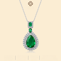 wholesale S925 Silver Fantasy Pendant with Chain, Lab-Created Emerald Gemstone Jewelry, In-Stock Silver Necklace-13*9 emerald necklace 925 silver