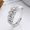 wholesale S925 silver Korean-style vintage leaf 3D wheat ear design fresh and simple minimalist forest-inspired open ring-0-1