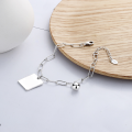 wholesale S925 Sterling Silver Ins Minimalist Square Pendant Good Luck Bracelet with Wish-Granting Bead Charm Jewelry-0-1