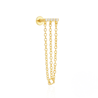 wholesale S925 Sterling Silver Tassel Flexible Marquise Zircon Ear Piercing-Single gold #4