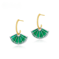 wholesale S925 Sterling Silver New Sweet and Elegant Geometric Fan-shaped Malachite Earrings with Color Separation Electroplating for Women Wholesale-0-0