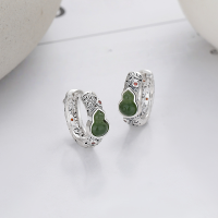 wholesale S925 Sterling Silver Green Hetian Jade Jasper Auspicious Clouds Hollow-Out Gourd Ear Clasp Ethnic Style Classical Earrings-359RM/approx. 4.2g 925 silver