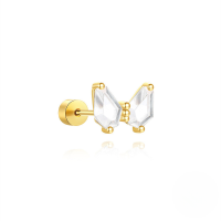 wholesale S925 Sterling Silver Geometric Butterfly Zirconia Stud Earrings With Threaded Flat Back-Single gold #3