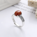 wholesale S925 Sterling Silver Retro Antique Southern Red Agate Pattern Totem Prong Setting Vintage Artistic Open-End Ring-0-1