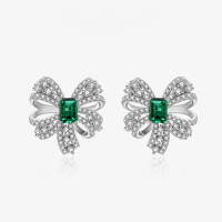 wholesale S925 Luxury Butterfly Earrings with 1ct 5*7 Zambian Color Lab-Grown Emerald, Live Broadcast Same Style-Zambian Cultured Emerald [E-0400] Main Stone 5*7