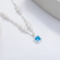 wholesale S925 Silver Fashion Cross-Border Korean Style Ins Pearl Blue Zircon Inlaid Versatile Layering Necklace-0-1