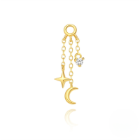 wholesale S925 Sterling Silver Long Chain Earrings With Star-shaped Zircon Accents-Single gold #7&gt;925 silver