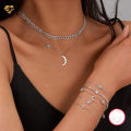 wholesale S925 silver cross-border best-selling star and moon minimalist niche high-end stylish versatile women's necklace-0-1