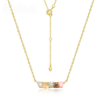 wholesale S925 Silver New Korean and Japanese Light Luxury Colored Gemstone Rainbow Necklace Collarbone Chain, Internet Famous Ins Style Wholesale from Manufacturers-10K gold + swimming paint  925 silver