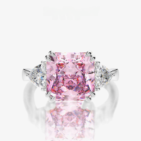 wholesale Metal material first, then the rest: Metal material, Shipei Jewelry Pink 5-carat High Carbon Diamond Ring Square Ice Flower Cut 10*105-9#-White platinum claw 10*10; B7【R-0896】 9