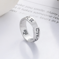 wholesale S925 Sterling Silver Retro Literary Wide Band Adjustable Ring with Auspicious Ancient Scripture Inscription-0-1