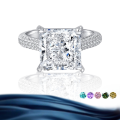 wholesale S925 Sterling Silver Cross-Border French Ring Elegant Square 5-Carat Colorful Moissanite Luxury Design Ring-0-0