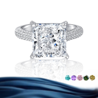 wholesale S925 Sterling Silver Cross-Border French Ring Elegant Square 5-Carat Colorful Moissanite Luxury Design Ring-White US 5