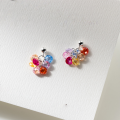 wholesale S925 Sterling Silver Literary, Fresh, and Elegant Minimalist Design Forest-style Colored Zircon Ear Stud M06184-0-0