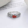 wholesale S925 Sterling Silver Vintage Retro Chinese Style Gourd-shaped Red Agate Auspicious Cloud Pattern Adjustable Ring-0-1