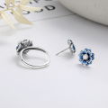 wholesale S925 Sterling Silver Enamel Pearl Flower Ring and Earring Set in Bohemian Palace Style-0-1