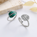 wholesale S925 Sterling Silver Vintage Resin Leaf VineOpen Adjustable Ring with Fresh Design for Women-0-0