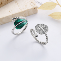 wholesale S925 Sterling Silver Vintage Resin Leaf VineOpen Adjustable Ring with Fresh Design for Women-773J/B approx. 3.1g > opening adjustable