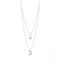 wholesale S925 Sterling Silver Double Layer Cross Star Moon Crystal Pearl Necklace For Women-Platinum-Style 3 925 Silver