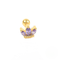 wholesale S925 Sterling Silver Small Crown Threaded Ear Stud With Zircons, Cross-border Best-seller Trendy Ins Ear Cartilage Pin-Single gold-purple diamond