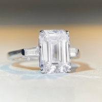 wholesale S925 Sterling Silver Square Sugar Ring for Women with Pagoda Emerald Cut High Carbon Diamond Zircon Gemstone Wholesale-White Diamond-CBJZ099>No.9
