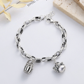 wholesale S925 Sterling Silver Vintage Antique Ingot Basket with Auspicious Coin Openwork Patchwork Lucky Cat Bracelet-0-0