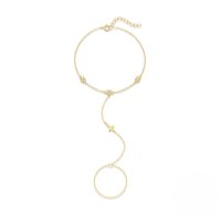 wholesale S925 Sterling Silver Cross Pendant Zircon Ring Bracelet Set, Creative Linked Finger Chain Jewelry For Women-Gold 925 silver