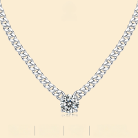 wholesale Metal: S925 Silver Plated with White Gold, Men's Moissanite Cuban Chain Necklace New Style Amazon Best-Selling Collarbone Chain Wholesale-Moissanite 1 carat 925 silver (40+5cm)