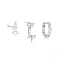 wholesale 925 Sterling Silver Zircon-studded Minimalist Ins Style Hoop Earrings And Stud Earring Set, A Popular European And American Niche Design-3-piece set - Platinum #5 925 silver